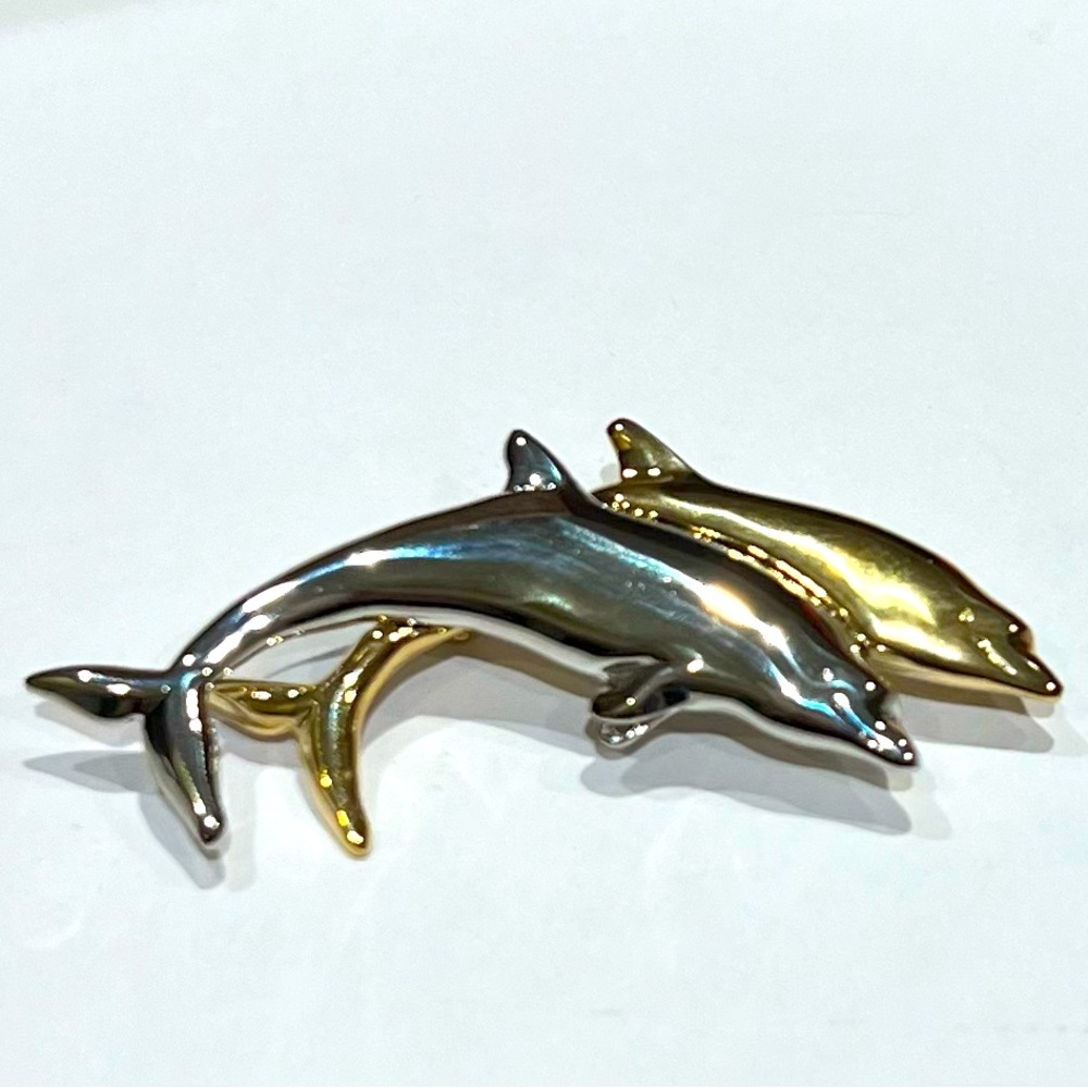 Vintage Liz Claiborne Two-toned Dolphin Pair Brooch
